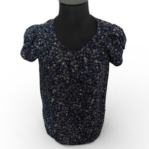 Papermoon By Stitch Fix Women's Blouse Small Blue Floral Pullover 1/4 Sleeve